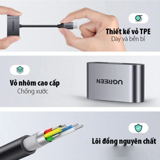 Bộ chuyển âm thanh USB-c ra 3.5mm màu đen, dài 25cm Ugreen (60165)