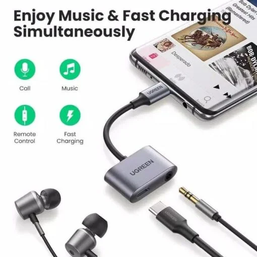 Bộ chuyển âm thanh USB-c ra 3.5mm màu đen, dài 25cm Ugreen (60165)