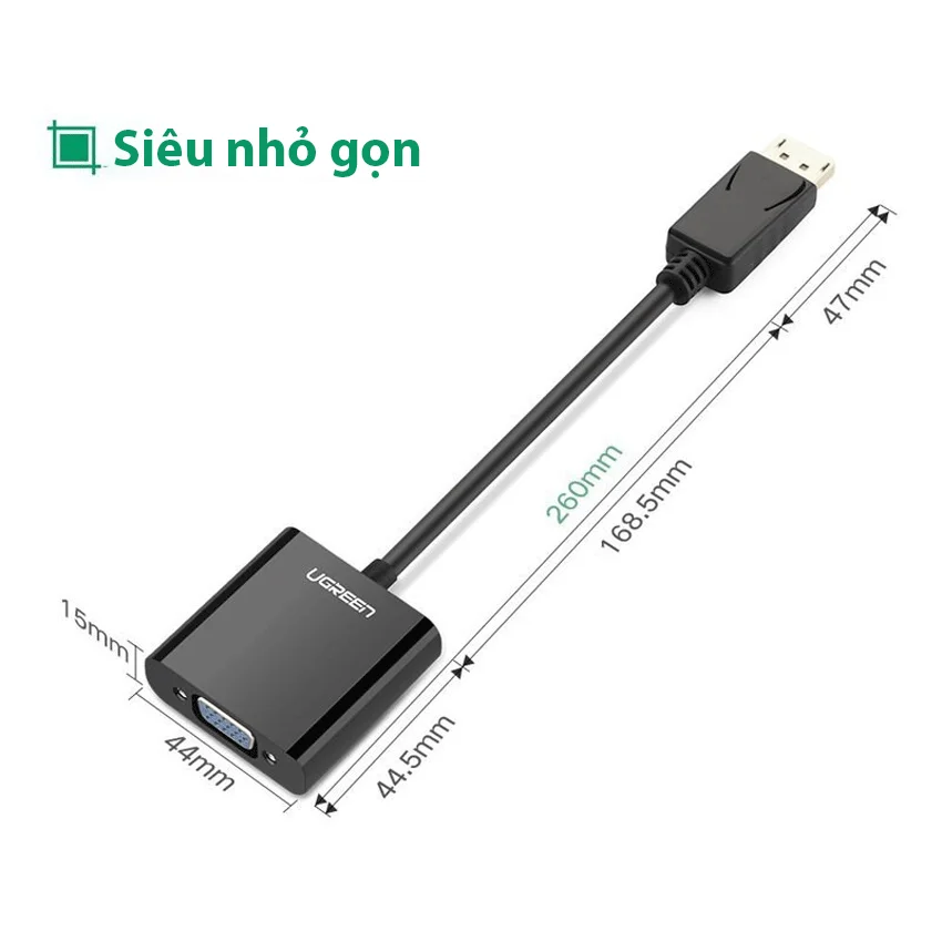 Bộ chuyển đổi DisplayPort sang VGA màu đen Ugreen (20415)