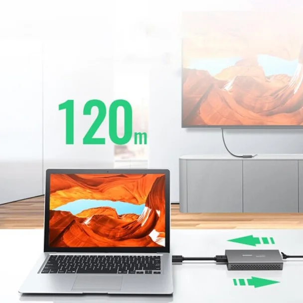 Bộ chuyển đổi HDMI 2.0 qua cáp mạng CAT5e, 6 màu ghi hỗ trợ 120-360m Ugreen (10939)