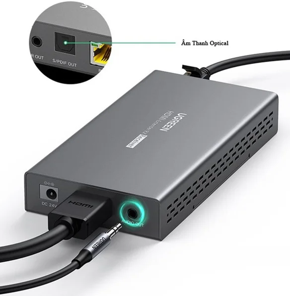 Bộ chuyển đổi HDMI 2.0 qua cáp mạng CAT5e, 6 màu ghi hỗ trợ 120-360m Ugreen (10939)