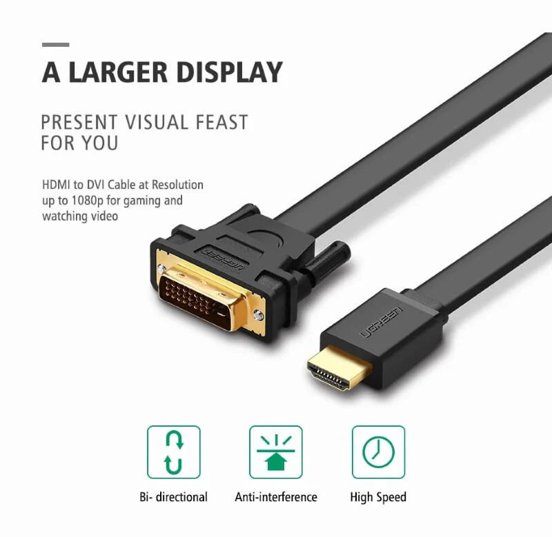 Bộ chuyển đổi HDMI sang DVI 24+1 dẹt, màu đen, dài 15M Ugreen 30142 — ảnh 2