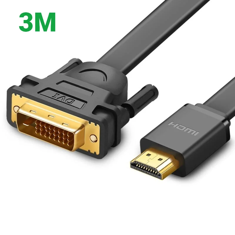 Bộ chuyển đổi HDMI sang DVI 24+1 dẹt, màu đen, dài 3M Ugreen 30107