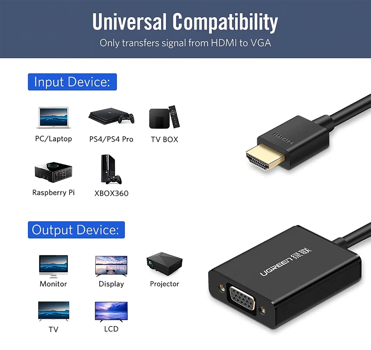 Bộ chuyển đổi HDMI sang VGA + 3.5mm + Micro USB màu đen Ugreen 40233