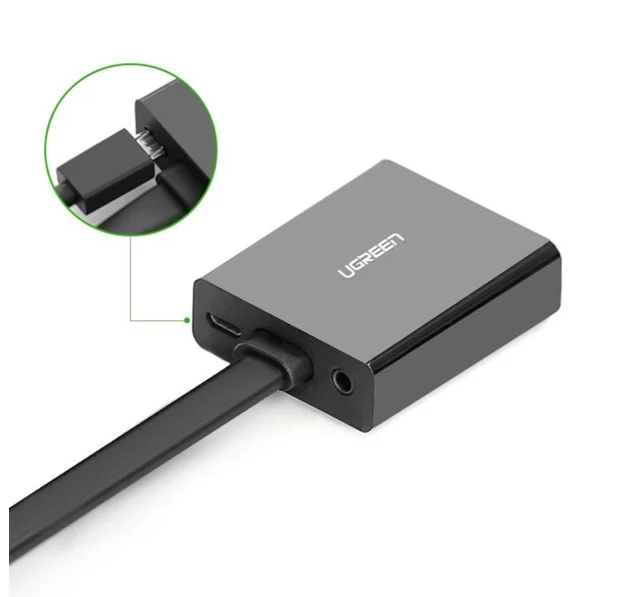 Bộ chuyển đổi HDMI sang VGA + Audio dẹt, có hỗ trợ nguồn Ugreen (40248)