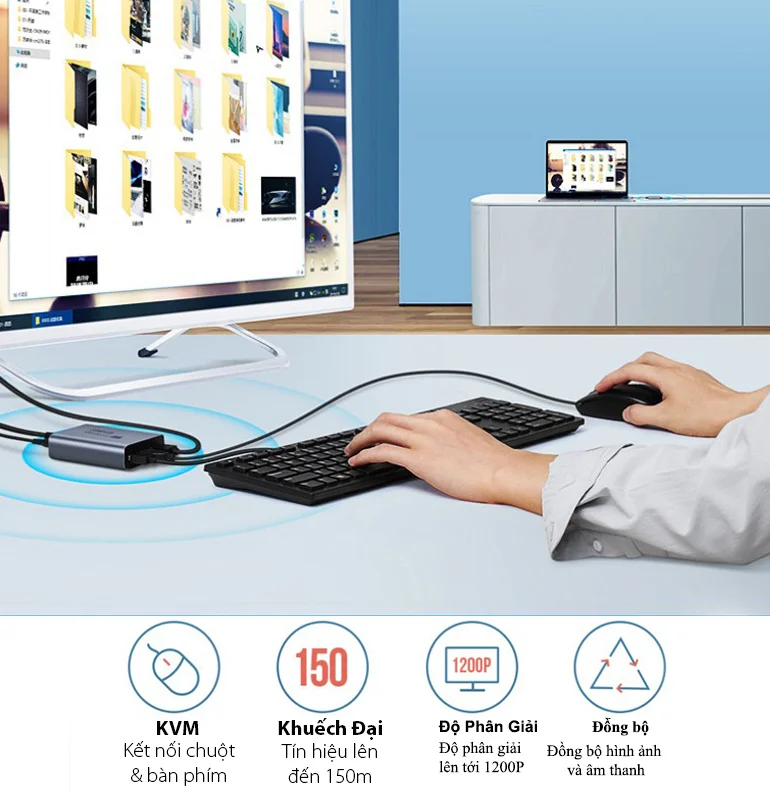 Bộ chuyển đổi KVM qua dây mạng 150m Ugreen (70438) — ảnh 7