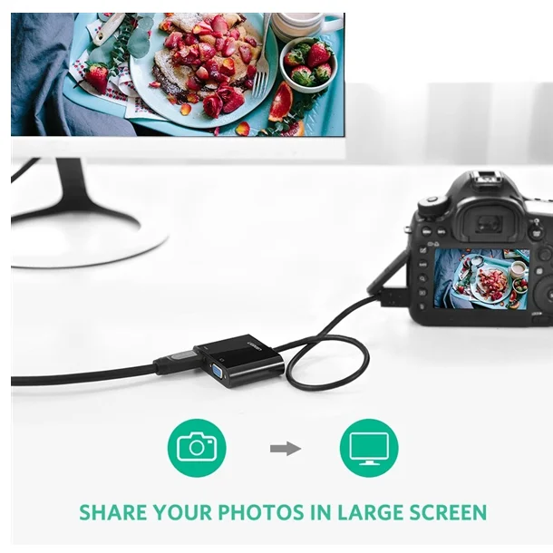 Bộ chuyển đổi micro HDMI sang HDMI và VGA có âm thanh 3.5 mm, màu đen, dài 10cm Ugreen (30355)