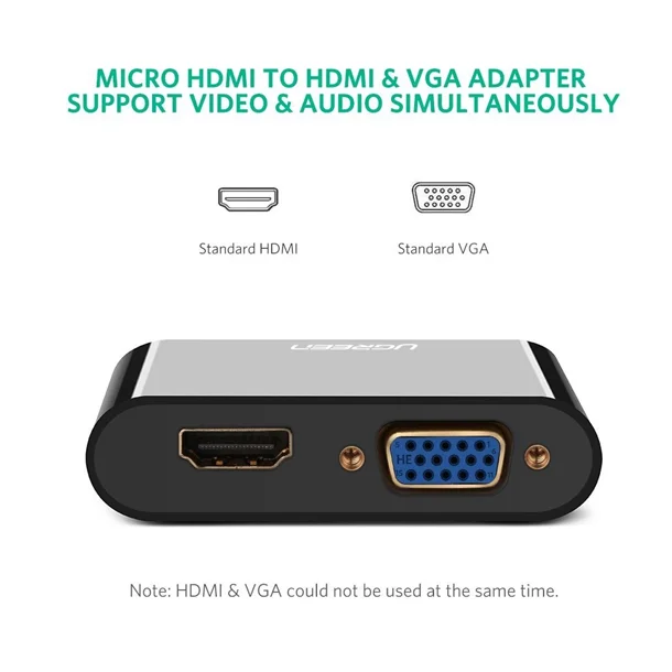 Bộ chuyển đổi micro HDMI sang HDMI và VGA có âm thanh 3.5 mm, màu đen, dài 10cm Ugreen (30355) — ảnh 3