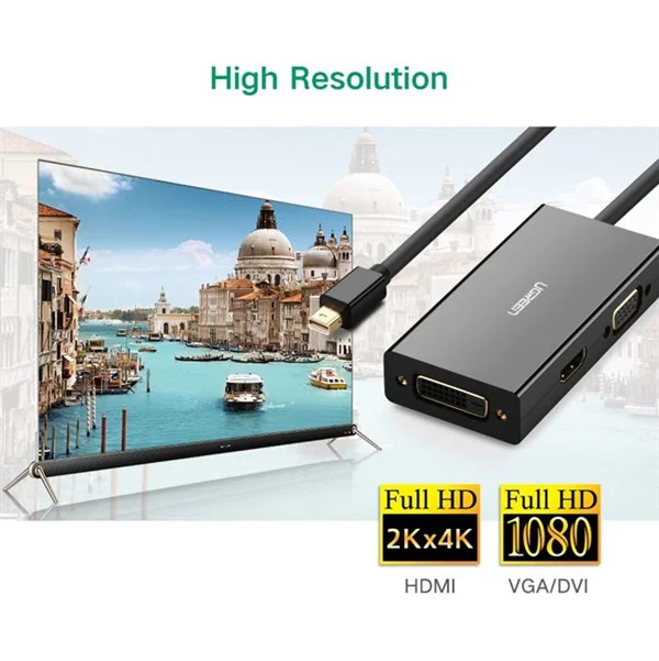 Bộ chuyển đổi mini DisplayPort sang HDMI/VGA/DVI màu đen Ugreen (20418)