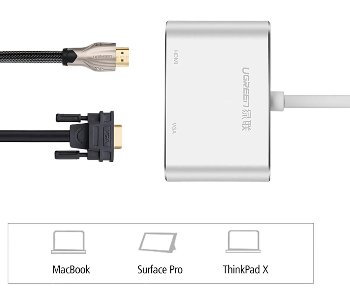Bộ chuyển đổi Mini DisplayPort sang HDMI/VGA, màu bạc, dài 25CM Ugreen (20421)