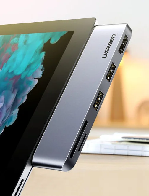 Bộ chuyển đổi mini DP, USB sang HDMI đầu đọc thẻ dùng cho Surface pro màu đen, dài 25cm Ugreen (70338)