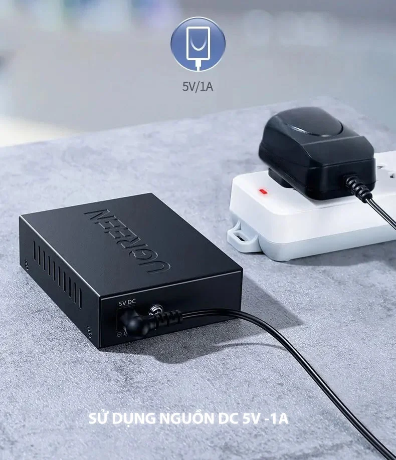 Bộ chuyển đổi RJ45 có chipset qua cáp quang gồm truyền, nhận Ugreen (80170)