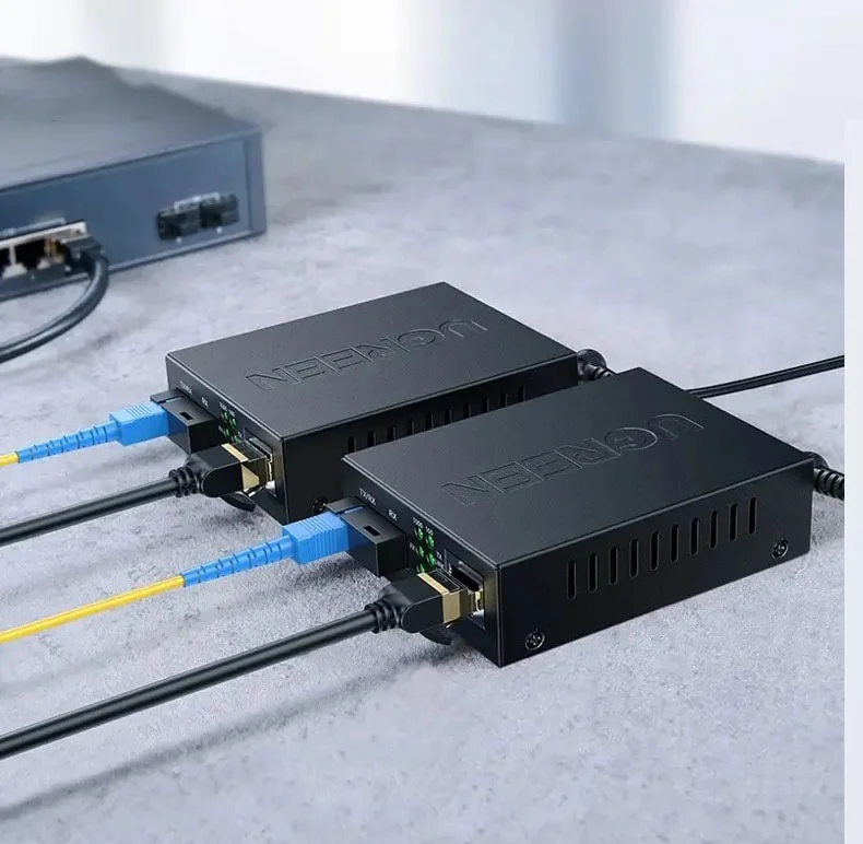 Bộ chuyển đổi RJ45 có chipset qua cáp quang gồm truyền, nhận Ugreen (80170)
