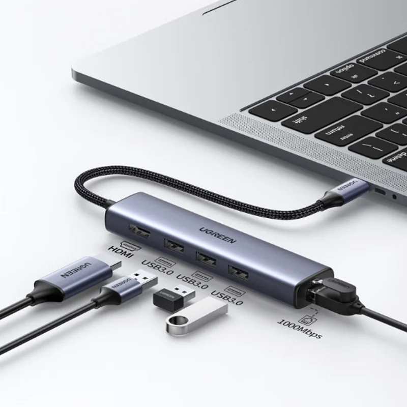 Bộ chuyển đổi Type C sang 3 x USB3.0 + HDMI + RJ45 Ugreen 20934