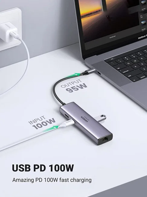Bộ chuyển đổi Type C UGREEN 60515 2xUSB 3.0, HDMI, RJ45, SD, TF + PD — ảnh 8