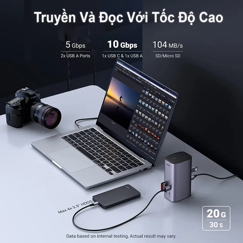 Bộ chuyển đổi Type C Ugreen 90325 đang năng 12-in-1 MicroSD, DisplayPort, Ethernet, HDMI, USB 3.2 Gen 1, Secure Digital Card, USB 3.2 Gen 2 — ảnh 5