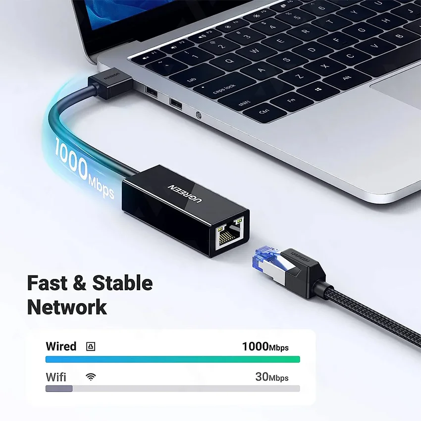 Bộ chuyển đổi USB 3.0 Giga Lan Card, vỏ ABS đen Ugreen (20256)
