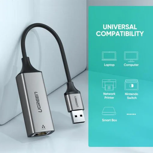 Bộ chuyển đổi USB 3.0 Gigabit Ethernet màu xám Ugreen (50922)