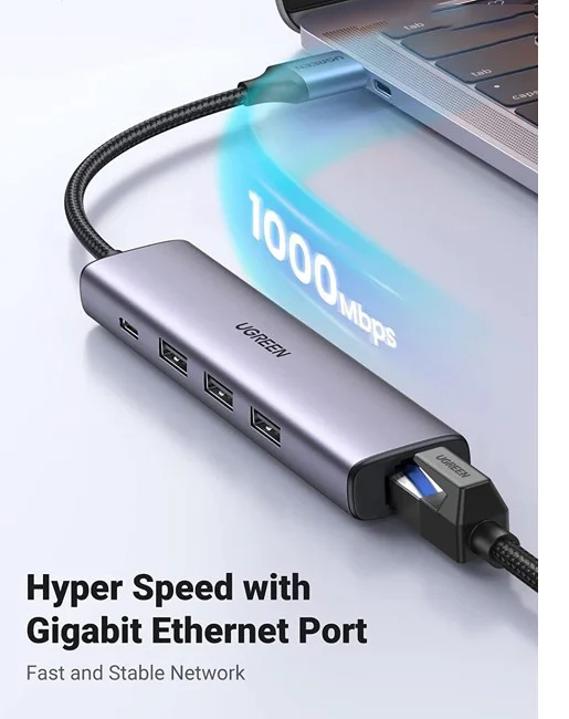 Bộ chuyển đổi USB 3.0 sang 3*USB 3.0, RJ45 Ugreen (60554)