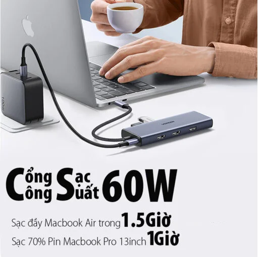 Bộ chuyển đổi USB C sang 2*USB 3.0 + 1*USB 2.0+2*HDMI+RJ45+SD&TF Ugreen (90119)