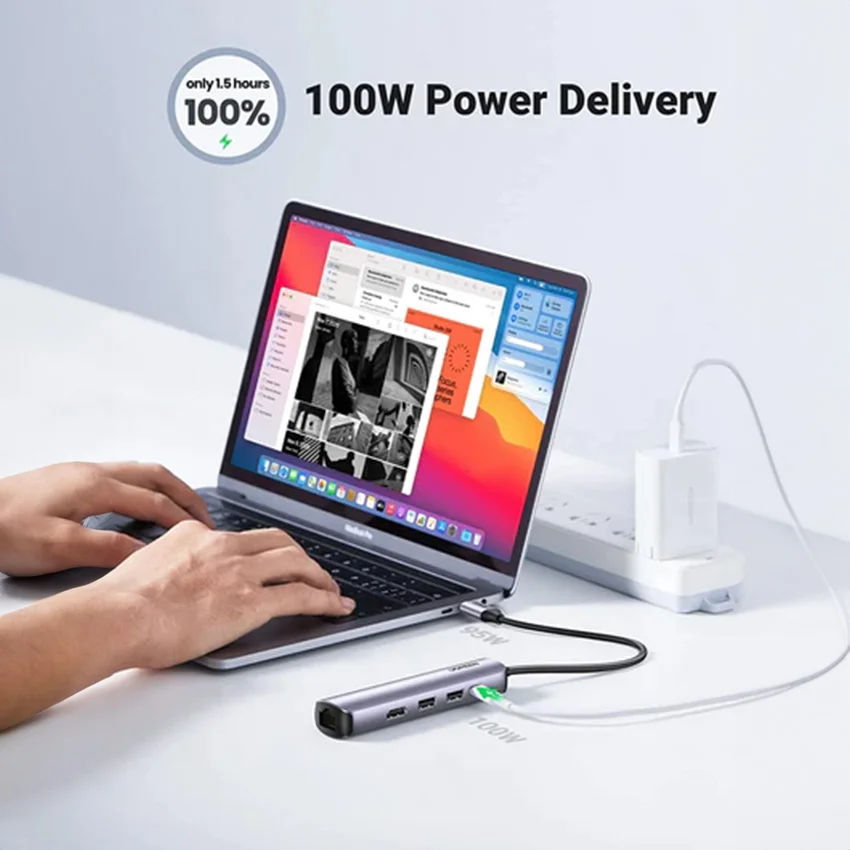 Bộ chuyển đổi USB-C sang 2*USB 3.0+HDMI+RJ45+PD Ugreen (10919)