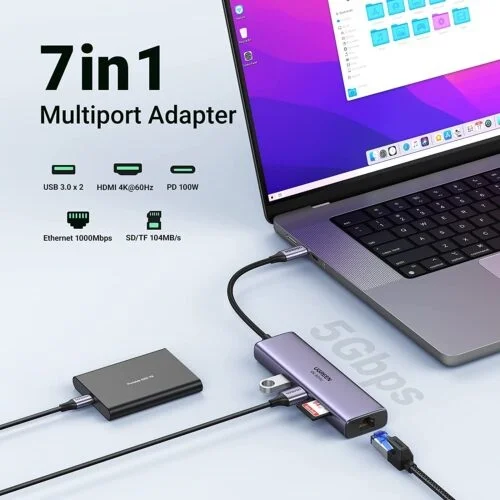 Bô chuyển đổi USB-C sang 2*USB 3.0+HDMI RJ45, SD TF và PD hỗ trợ 4K Ugreen (60515) — ảnh 7