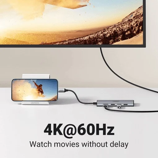 Bô chuyển đổi USB-C sang 2*USB 3.0+HDMI SD TF và PD hỗ trợ 4K Ugreen (60383)