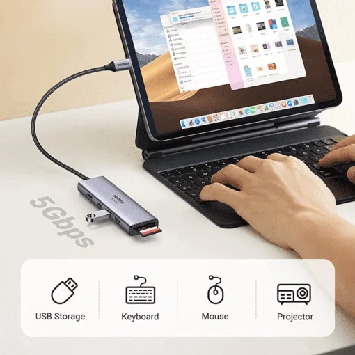 Bô chuyển đổi USB-C sang 2*USB 3.0+HDMI SD TF và PD hỗ trợ 4K Ugreen (60383)