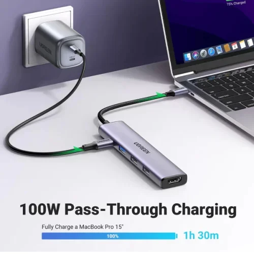 Bộ chuyển đổi USB-C sang 2*USB-A 2.0+ USB-A 3.0+HDMI+PD hỗ trợ 4K Ugreen (15495) — ảnh 4