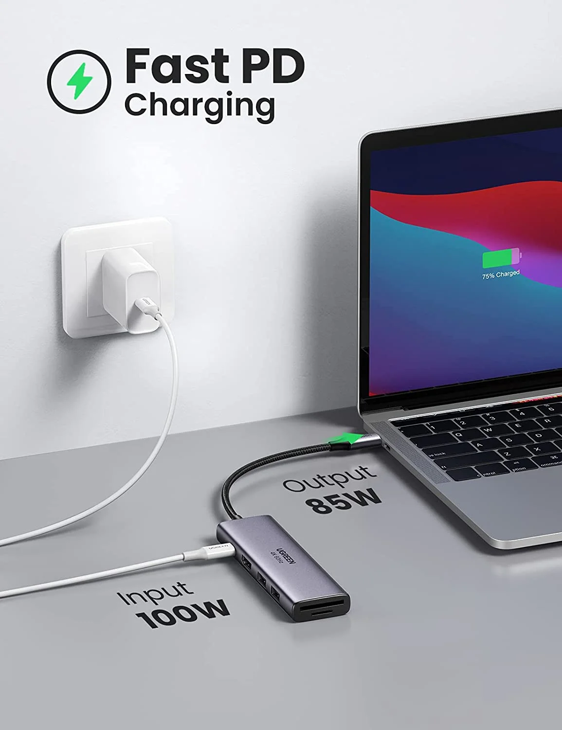Bộ chuyển đổi USB-C sang 2xUSB 3.0 + HDMI SD TF và PD hỗ trợ 4K Ugreen (60384)