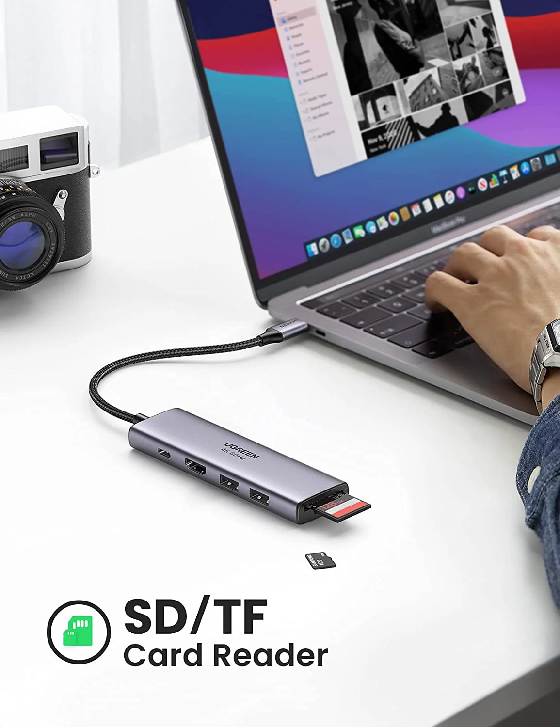 Bộ chuyển đổi USB-C sang 2xUSB 3.0 + HDMI SD TF và PD hỗ trợ 4K Ugreen (60384)