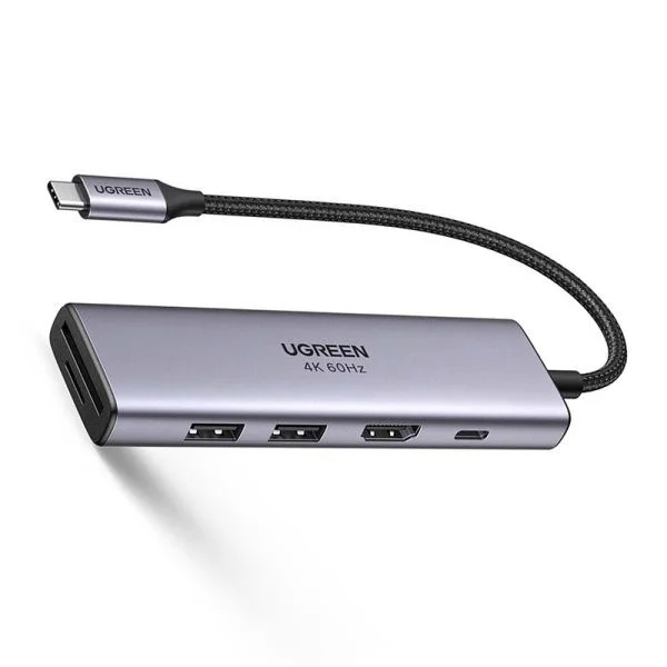 Bộ chuyển đổi USB-C sang 2xUSB 3.0 + HDMI SD TF và PD hỗ trợ 4K Ugreen (60384)