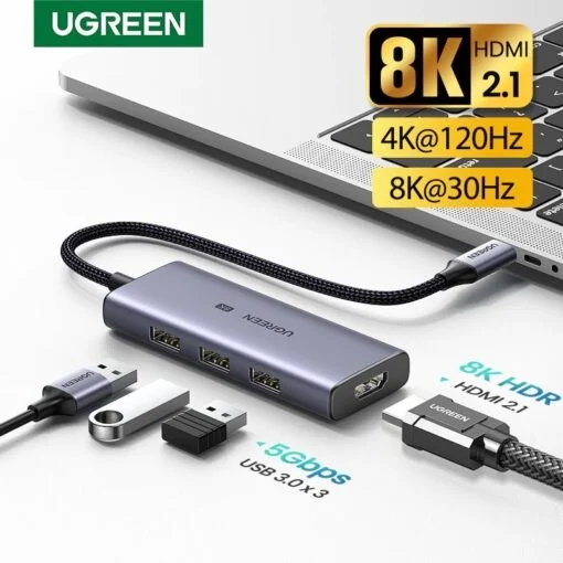 Bộ chuyển đổi USB -C sang 3*USB 3.0 + HDMI hỗ trợ 8K Ugreen (50629) — ảnh 2