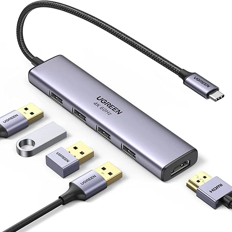 Bộ chuyển đổi USB -C sang 3*USB 3.0+HDMI màu cám Ugreen (20955)