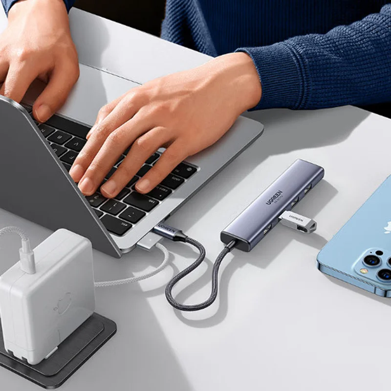 Bộ chuyển đổi USB-C sang 3 USB 3.0, HDMI, RJ45 màu xám Ugreen (20955) — ảnh 5