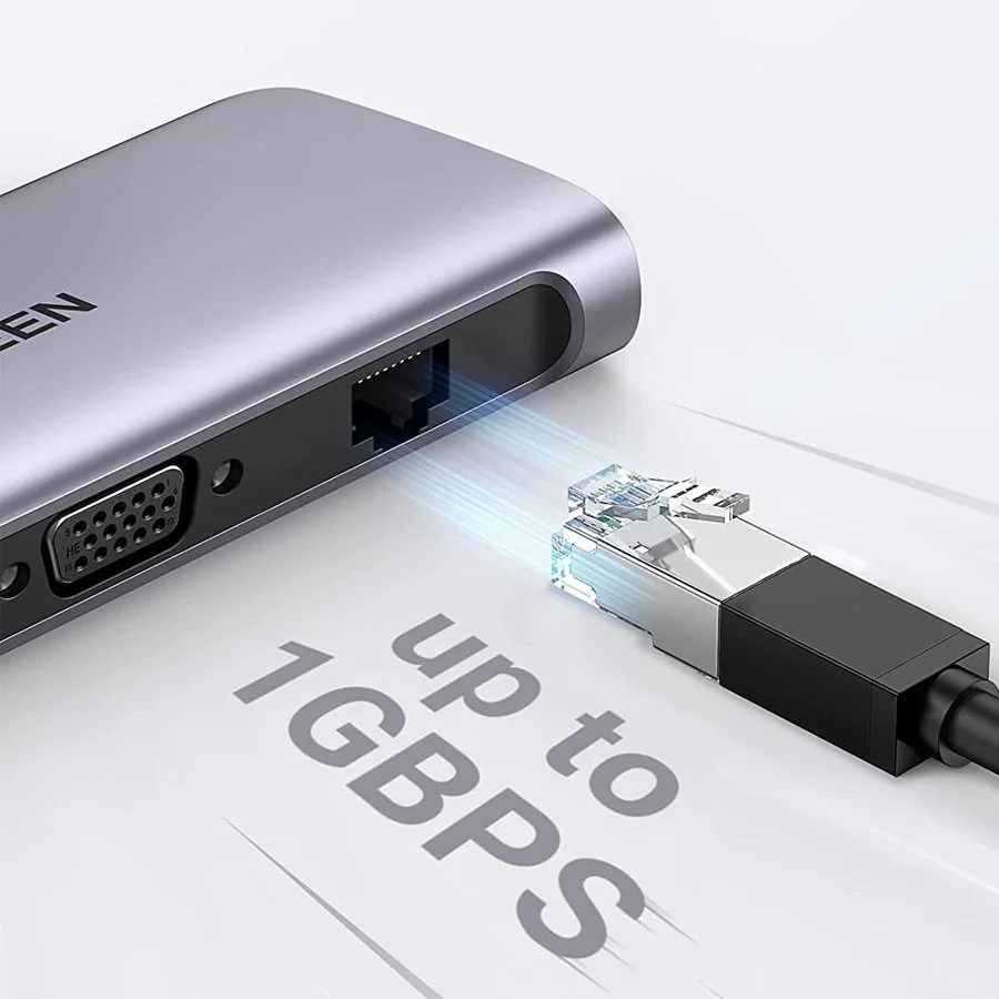 Bộ chuyển đổi USB-C sang 3*USB 3.0+HDMI+RJ45+SD&TF+3.5mm Ugreen (80133)