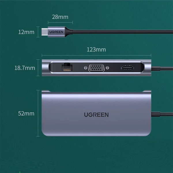 Bộ chuyển đổi USB-C sang 3*USB 3.0+HDMI+RJ45+SD&TF+3.5mm Ugreen (80133)