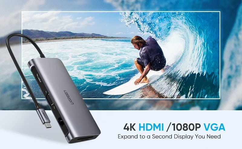 Bộ chuyển đổi USB-C sang 3*USB 3.0+HDMI+RJ45+SD&TF Ugreen (70490) — ảnh 7