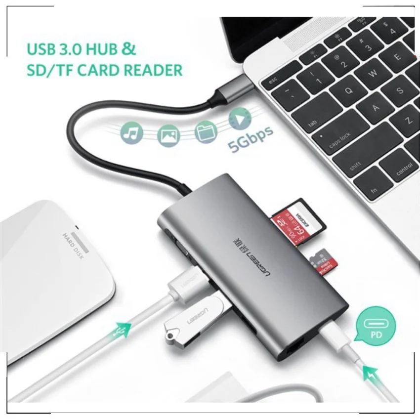 Bộ chuyển đổi USB-C sang 3*USB 3.0+HDMI+SD&TF màu xám Ugreen (60560) — ảnh 3