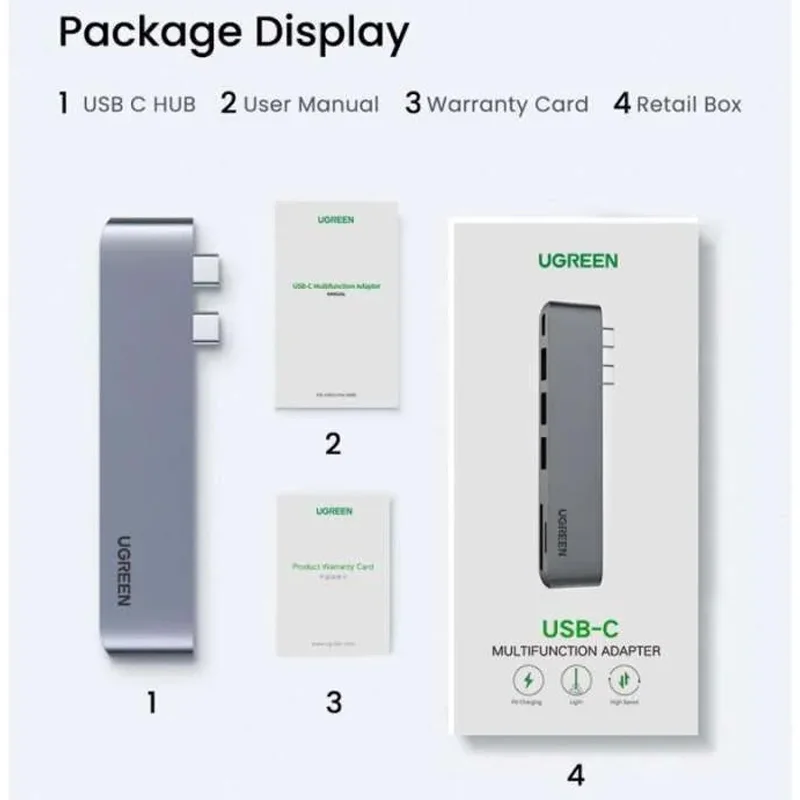 Bộ chuyển đổi USB-C sang 3*USB 3.0+HDMI+SD&TF màu xám Ugreen (60560)