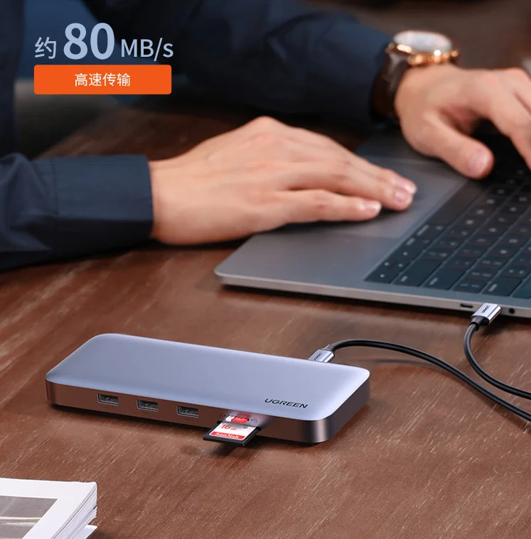 Bộ chuyển đổi USB-C sang 3*USB 3.0+HDMI+VGA+DP+RJ45+SD&TF Ugreen (70305) — ảnh 8