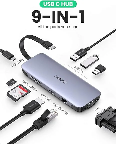 Bộ chuyển đổi USB-C sang 3*USB 3.0+HDMI/VGA+RJ45+SD&TF Ugreen (70409) — ảnh 2