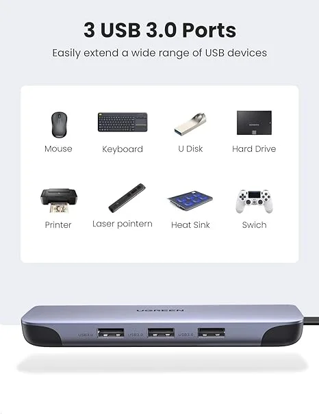 Bộ chuyển đổi USB-C sang 3*USB 3.0+HDMI/VGA+RJ45+SD&TF Ugreen (70409) — ảnh 3
