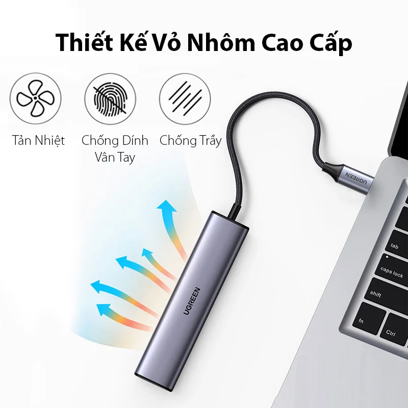 Bộ chuyển đổi USB-C sang 3*USB 3.0 và RJ45 màu xám Ugreen (20920)