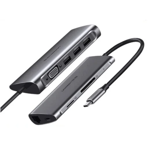 Bộ chuyển đổi USB-C sang 3*USB 3.0+VGA+RJ45+SD&TF màu xám Ugreen ( 50539)