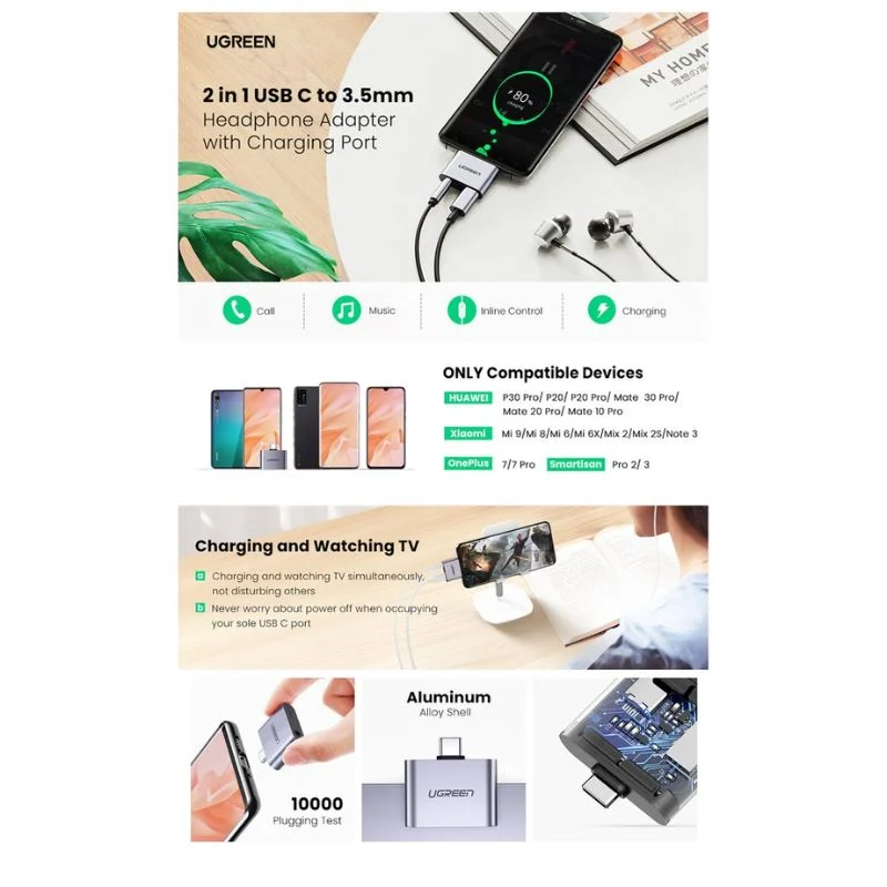Bộ chuyển đổi USB-C sang cổng âm thanh 3.5mm và USB-C Ugreen (70311) — ảnh 3