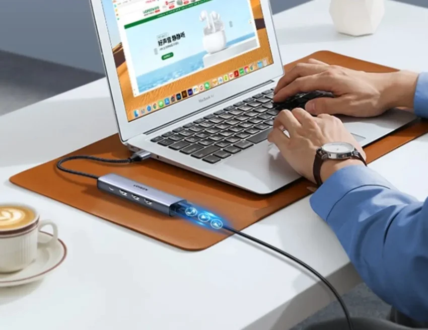Bộ chuyển đổi USB C sang cổng mạng LAN và 3 USB 3.0 màu xám Ugreen (20915) — ảnh 3
