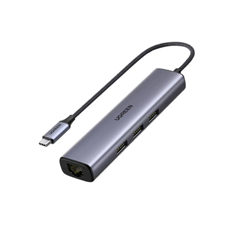 Bộ chuyển đổi USB C sang cổng mạng LAN và 3 USB 3.0 màu xám Ugreen (20932) — ảnh 1