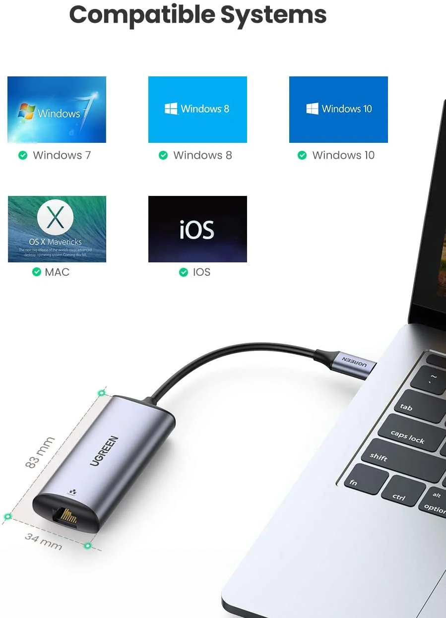 Bộ chuyển đổi USB Type C sang 2.5G Lan Card màu ghi xám Ugreen (70446)