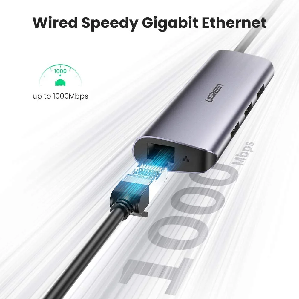 Bộ chuyển đổi USB Type-C sang 3 cổng USB 3.0 và Giga Lan Ugreen (60718)
